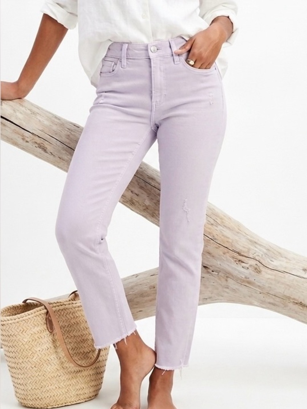 Anthropologie Pilcro High-Rise Bootcut Jeans Lavender Lilac 25 Distressed